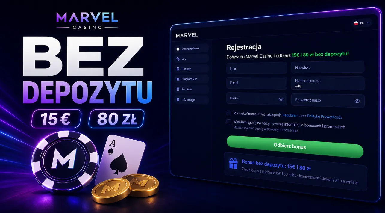 Marvel Casino bonus bez depozytu 15€ i 80 zł